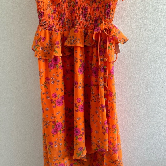 NWT For Love & Lemons Peony Asymmetric High-Low Floral Orange Maxi Dress Small - Picture 7 of 16